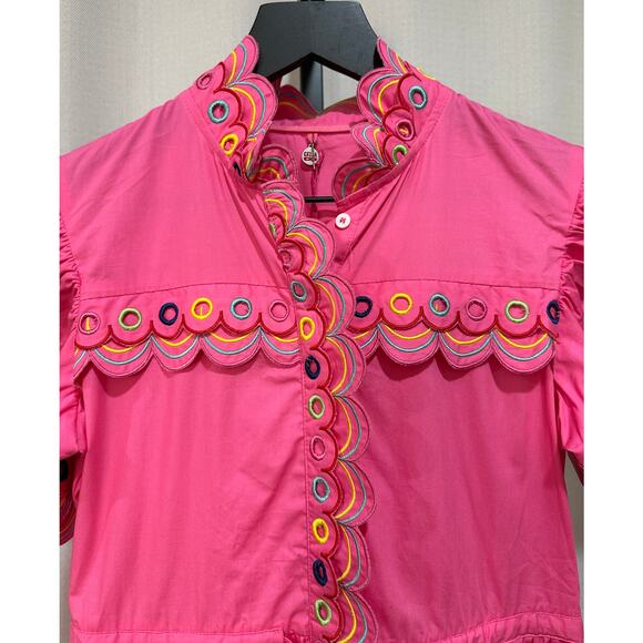 Celia B Alvis Embroidered Tiered Midi Dress Fuchsia Size XS NWT Colorful Scallop - Picture 4 of 16